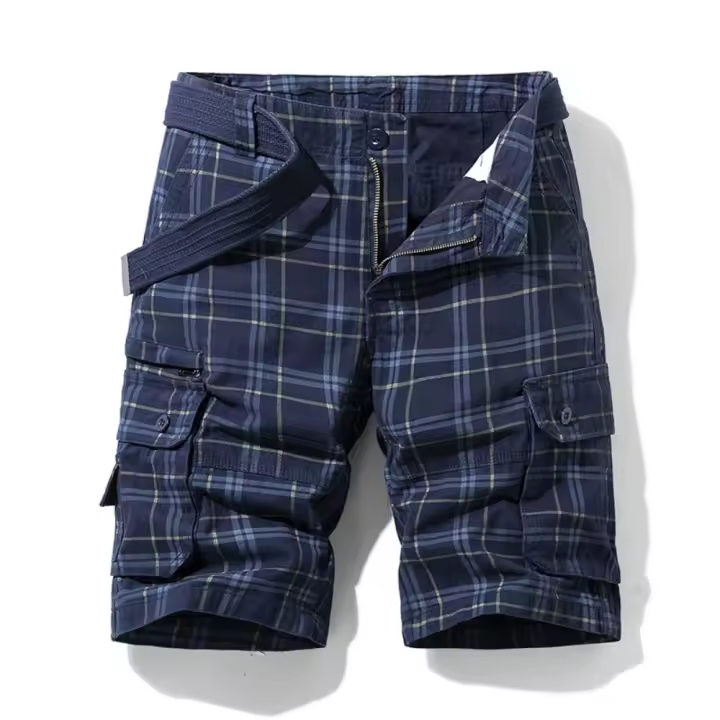 Pantalones Cortos de Verano para Hombres Ropa de Trabajo Casual Deportiva con Cinco Minutos Estilo Simple Pantalones de Cuadrícula Adelgazados con Múltiples Bolsillos - 1