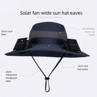 Ventilador de carga USB extraíble, gorra para senderismo al aire libre, con 2 ventiladores solares, sombrero para el sol de ala ancha para pescar - details 1