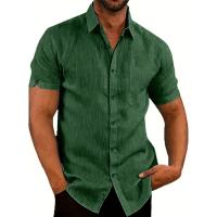 Camisa clásica de manga corta para hombre, camisa informal de Color sólido para vacaciones de verano - details 25