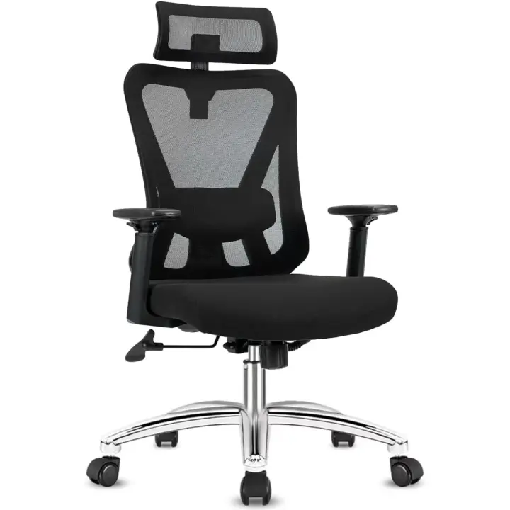Silla de Escritorio, Silla Oficina Ergonómica con Reposacabezas, Apoyo Lumbar, Reposabrazos y Ajuste de Altura, Silla Oficina con Función Bloqueable 90 ° -130 ° , Capacidad de Peso 150KG - 1