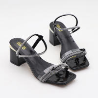 Sandalias de tacón alto con diamantes de imitación, tacones de bloque versátiles y modernos. - details 2