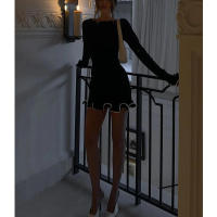 Vestido de punto de manga larga para mujer, Falda corta ajustada con borde de volantes, fragancia pequeña, sexy, Otoño e Invierno - details 6