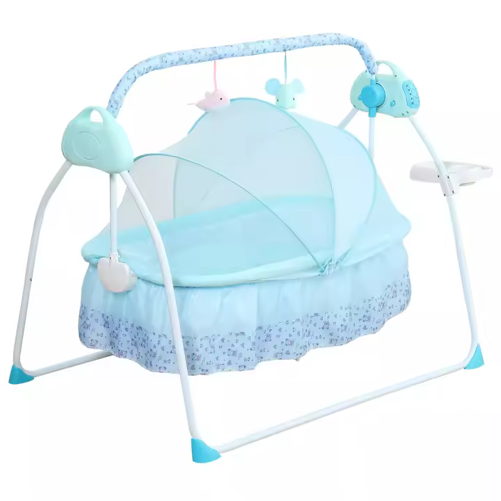 Cama columpio eléctrica para bebé, cuna infantil, balancín azul, Material Abs con sincronización Bluetooth para 0-18 meses - 1