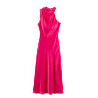 Vestido Ajustado con Textura de Satén Retro Diseño Asimétrico para Mujer, Sin Mangas, Moda 2025 - details 1