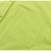Conjunto de dos piezas de camisa de manga larga con cuello vuelto, botones y bolsillo, y pantalones cortos anchos de pierna, de algodón, estilo primaveral/veraniego. - details 6