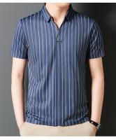 Polo de manga corta estampado sin costuras de verano para hombre, camiseta elástica a rayas con cuello en V, tendencia empresarial - details 5