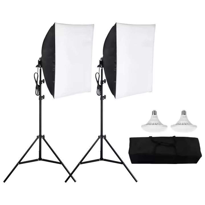 SucceBuy Kit de iluminación Softbox, 24" x 24", bombillas LED de 30 W 5500 K, soporte de trípode ajustable, luces de estudio para fotografía, grabación de video y transmisión en vivo - 1