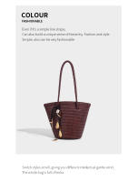 Nuevo bolso de hombro tejido retro para mujer, bolso tipo cubo, bolso tipo cesta de verduras portátil para vacaciones junto al mar - details 24
