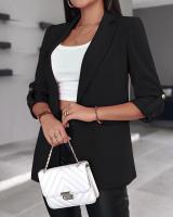 Chaqueta elegante de manga larga para mujer, traje de Color sólido, cuello, otoño - details 14