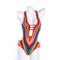 Traje de Baño de Tela Adhesiva de Una Pieza Floral Monokini sin Espalda de Corte Alto - details 9