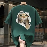 Camiseta gráfica para hombre 100% algodón pesado - Camiseta de manga corta con estampado geométrico y gato juguetón, talla grande, ajuste regular, camiseta informal de verano para adolescentes y adultos jóvenes - details 9
