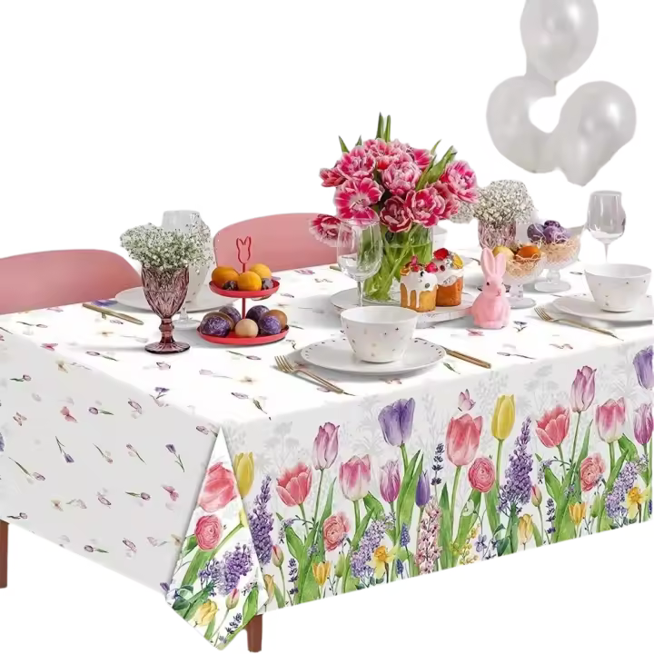 1 Uds. Mantel impermeable de PE desechable para fiesta de primavera, cumpleaños, Día de la madre, celebración navideña de tulipán - 1