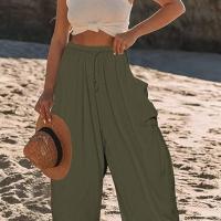 Pantalones de lino con cintura elástica para mujer, pantalón informal de verano - details 0