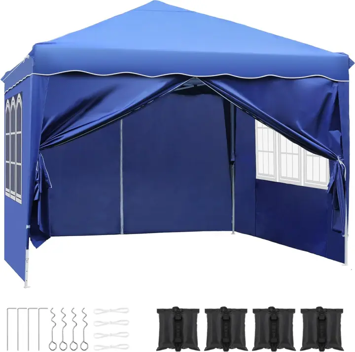Gazebo 3x3m Impermeable Plegable Carpa Jardín Carpa para Fiestas Pop-up Carpa con 4 Paredes Laterales Protección UV Gris - 1