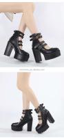 Dropshipping logo otoño nuevo artículo negro estilo gótico tacones altos gruesos zapatos de mujer hebilla de metal cinturón botas de suela gruesa - details 1