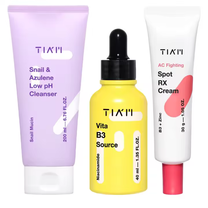 TIAM Glow Balance Trio: limpiador de pH bajo de caracol y azuleno, fuente de Vita B3 y crema AC Fighting Spot RX - 1