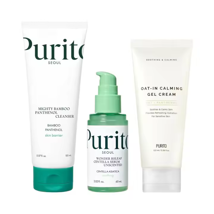 PURITO Mighty Bamboo Panthenol Cleanser, suero sin perfume Centella y crema en gel calmante de avena - 1