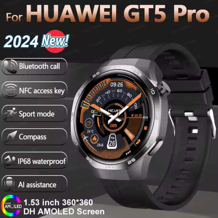 Moda y Comodidad Reloj inteligente GT5 Pro Para Hombre, 1,53 Pulgadas Pulsera Resistente Al Agua Con Pantalla HD De Zafiro,100 + Modo Deportivo,llamadas, NFC, GPS, Control Del Ritmo cardíaco,Brújula,Reloj inteligente al aire libre ,Novedad de 2025 - 1