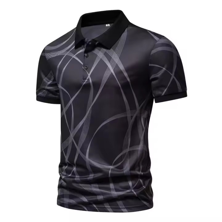 2025 nueva moda Casual Flip Collar manga corta Polo camisa de los hombres Top - 1