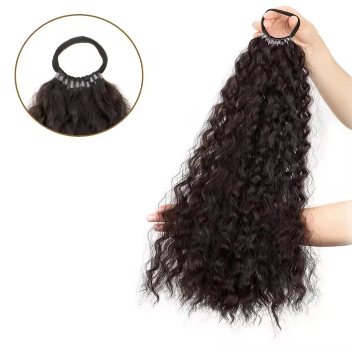 Peluca de cola de caballo Afro rizada permanente de maíz, extensión de cola de caballo, banda para el cabello, cola de caballo rizada ondulada larga, postizo de cola de poni Natural falso - 1