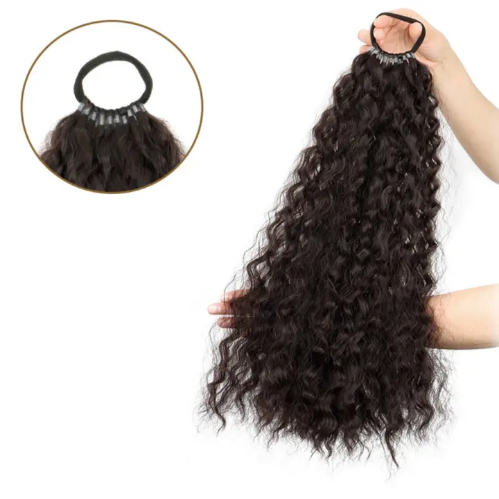 Peluca de cola de caballo Afro rizada permanente de maíz, extensión de cola de caballo, banda para el cabello, cola de caballo rizada ondulada larga, postizo de cola de poni Natural falso - 1