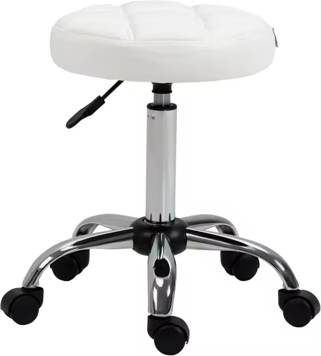 Taburete Giratorio con Ruedas Regulable en Altura de 48-63 cm Taburete de Trabajo Tapizado en Cuero PU para Peluquería Cosmética Dentista Diámetro Ø35,5 cm Blanco - 1