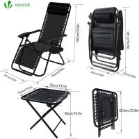 Set de 2 Sillas de Jardín Plegables Silla de Gravedad Cero Reclinable con Soporte para Bebidas y Reposacabezas Extraíble Carga Máxima 120kg Negro - details 9