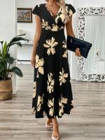 Vestido con borde de volantes y cuello en V estampado a la moda de verano 2025 para mujer - details 4