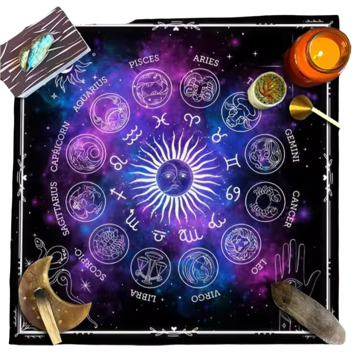 Rueda de altar del tablero de astrología del zodiaco, tela de lectura extendida, decoración de estera de Tarot de cielo estrellado y sol - 1