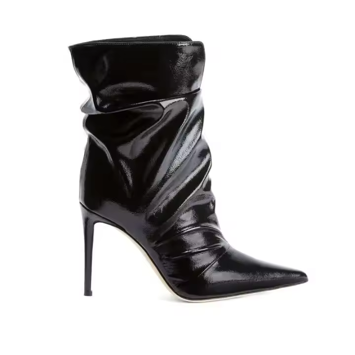 Botas midi de lujo con decoración de Metal en la parte superior puntiaguda, moda de invierno, tacones altos, 2024 - 1