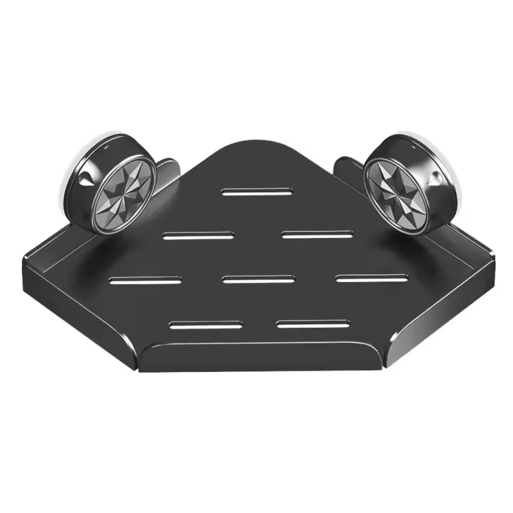Estante con ventosa para ducha de acero al carbono, estante de almacenamiento de esquina reutilizable impermeable, estante esquinero para baño a prueba de humedad para el hogar - 1