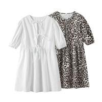 Vestido holgado de algodón con mangas abullonadas para mujer, ropa elegante de manga corta con cuello redondo, suave, verano - details 0