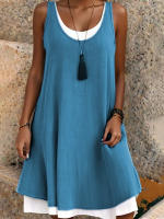 Vestido de Verano Casual sin Mangas Falda Suelta de Dos Piezas Falsas para Mujeres - details 4