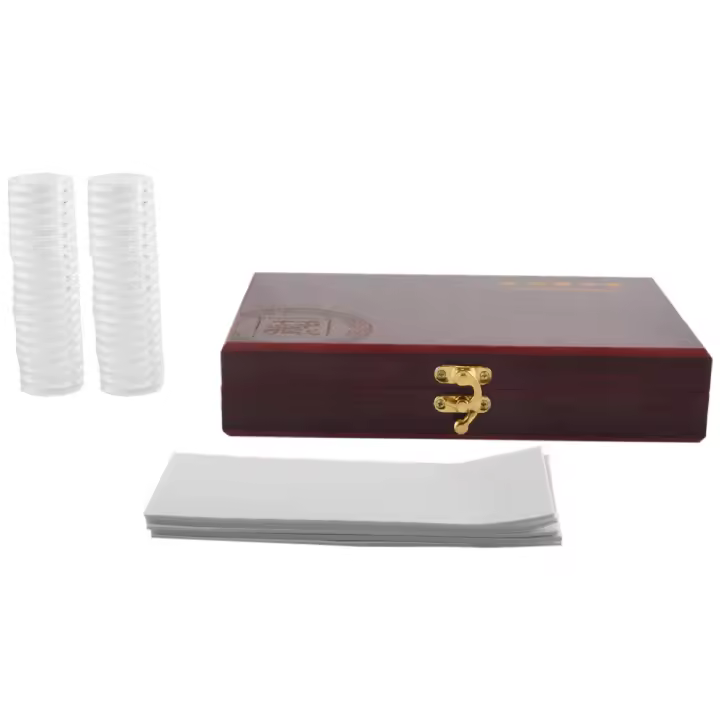 Caja de exhibición de protección de monedas de madera, estuche de almacenamiento, Soporte redondo, caja de colección conmemorativa, 50 piezas - 1