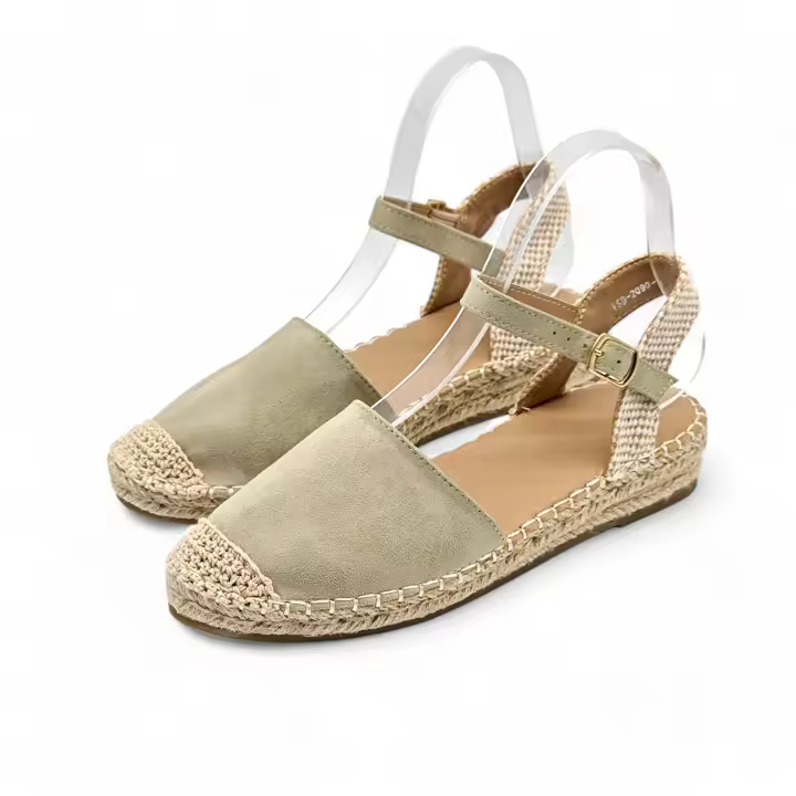 Zapatos de Verano de Lona de Yute con Tacón de Cuña Bajo y Hebilla Sencilla - 1
