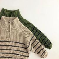Otoño cuello alto ropa para niños chaqueta suéteres clásico a rayas suéter para niños media cremallera niñas Jersey de punto Tops - details 3
