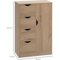Armario de Salón Auxiliar con 4 Cajones Puerta, Estante Interior, Mueble de Almacenamiento Multiusos para Baño, Dormitorio, Comedor 54x29x83 cm - details 2