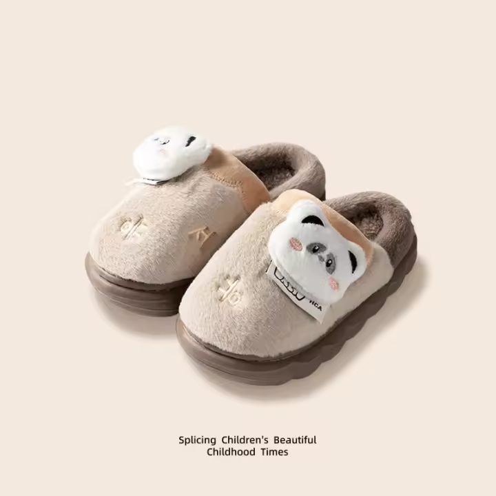 Panda de dibujos animados de felpa, pantuflas térmicas de algodón, zapatos de algodón de felpa para niños - 1