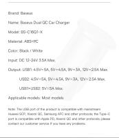 Baseus-cargador de coche de carga rápida, dispositivo Circular de plástico, USB Dual + tipo C, 30W, QC3.0 - details 13