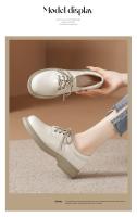 Nuevo otoño cabeza redonda de cuero suave con cordones zapatos individuales de suela plana blanco versátil británico pequeño zapatos de cuero - details 3