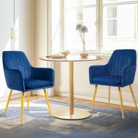Respaldo Ergonómico, Sillas Tapizadas en Terciopelo para Salón, Comedor o Dormitorio, Azul, Espuma, Metal, 2 Unidades - details 1