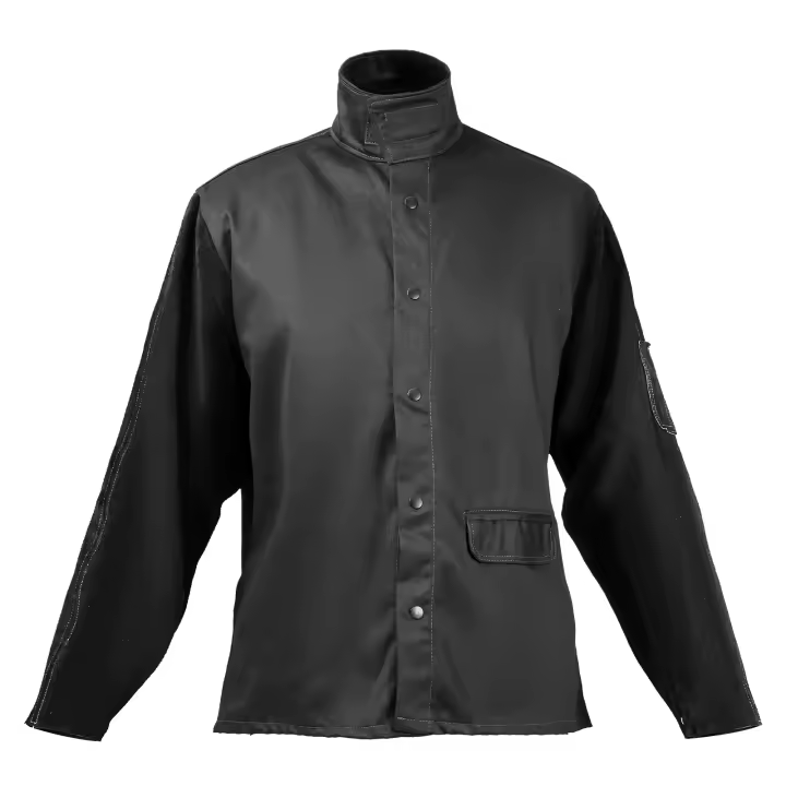 Chaqueta de soldadura resistente a las llamas SucceBuy, talla M, mangas de cuero de vaca dividido duradero y 9 oz. Cuerpo de algodón FR, resistente al calor - 1