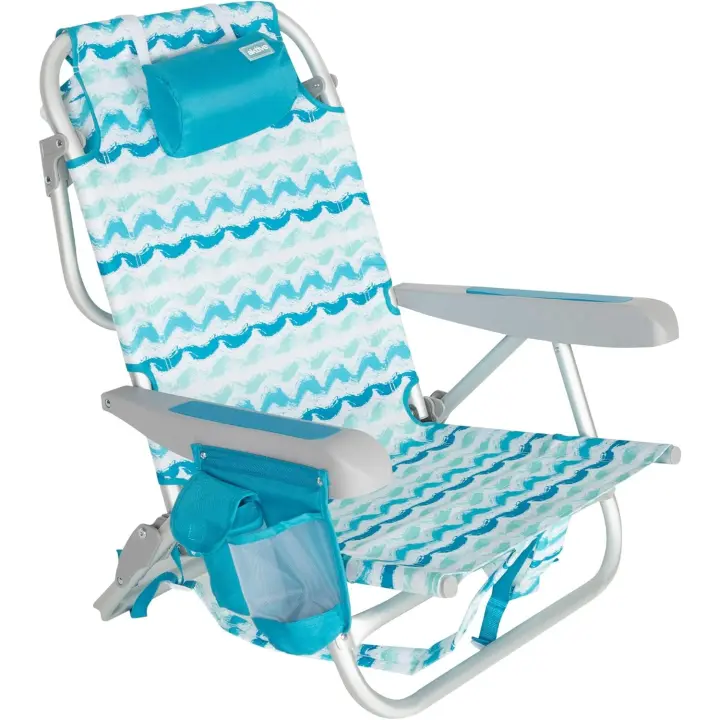 playa plegable y reclinable 5 posiciones, Silla portátil plegable 55x67,5x86cm, Incluye cojín, 1 bolsillo, 1 bolsa con cremallera y topes antivuelco, Sillas de playa - 1