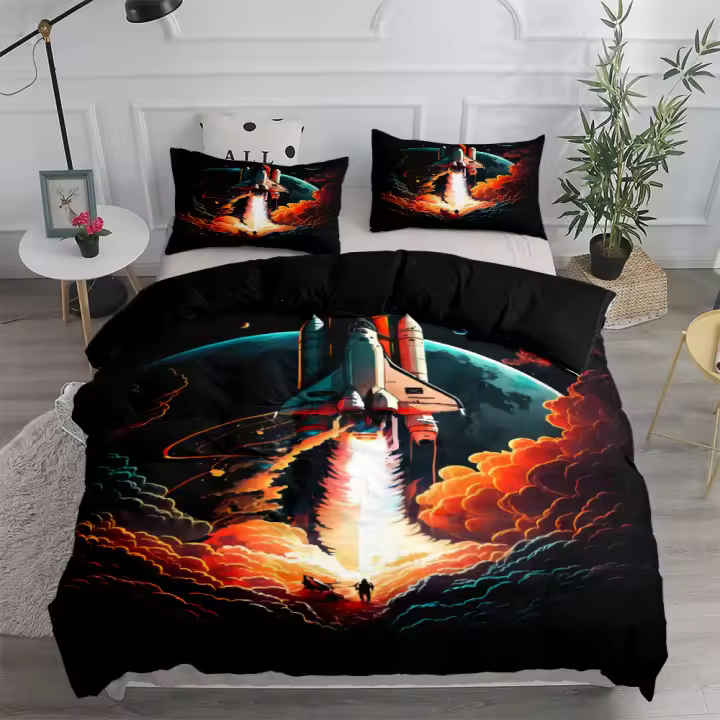 Juego de funda nórdica Neon Space, juego de ropa de cama tamaño King Queen, doble, individual, individual - 1