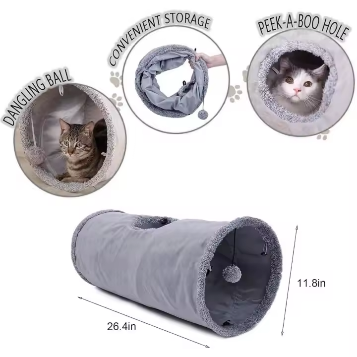 Túnel de Juguete para Gatos, Juguete Plegable Túnel de Gato, Túnel para Mascotas, con 1 Agujeros y Bola Suspendida (Dia30*67 cm) - 1