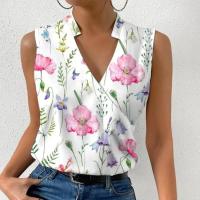 Top de Tirante con Estampado Casual de Verano 2023 Blusa de Mujer Blanca sin Mangas con Cuello en V - details 1