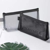 Gris negro maquillaje malla grande transparente bolsas para brochas cosméticas estudiantes Color sólido cremallera estuche de lápices de nailon - details 3