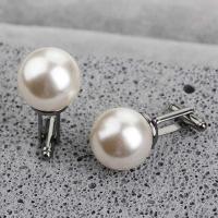 Tre redondo de perlas de imitación blancas para hombre, gemelos de negocios simples, regalos de boda - details 5