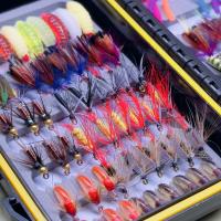 40/102 Uds Kit de moscas para pesca con mosca Surtido de moscas Señuelo de pesca de lubina y trucha con caja para moscas con moscas secas/húmedas Cebos artificiales para moscas Ninfas Streamers Popper Worms - details 6
