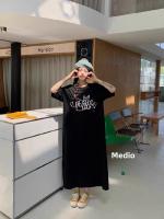 K-sle suelto fresco de talla grande Hong Kong Sle lindo patrón Slish longitud media largo dividido camiseta vestido de moda - details 5
